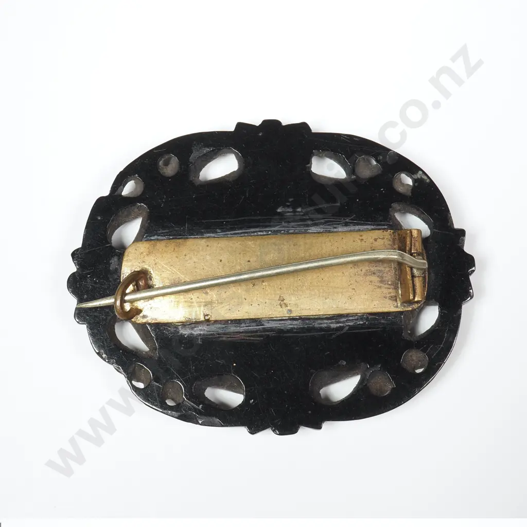 Carved Bog Oak & Mother of Pearl Brooch Image 1++