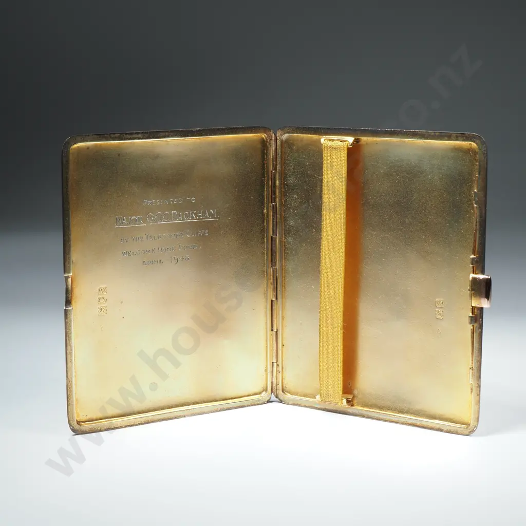 Impressive Sterling Silver Card Case w Gold Press Button Image 1++