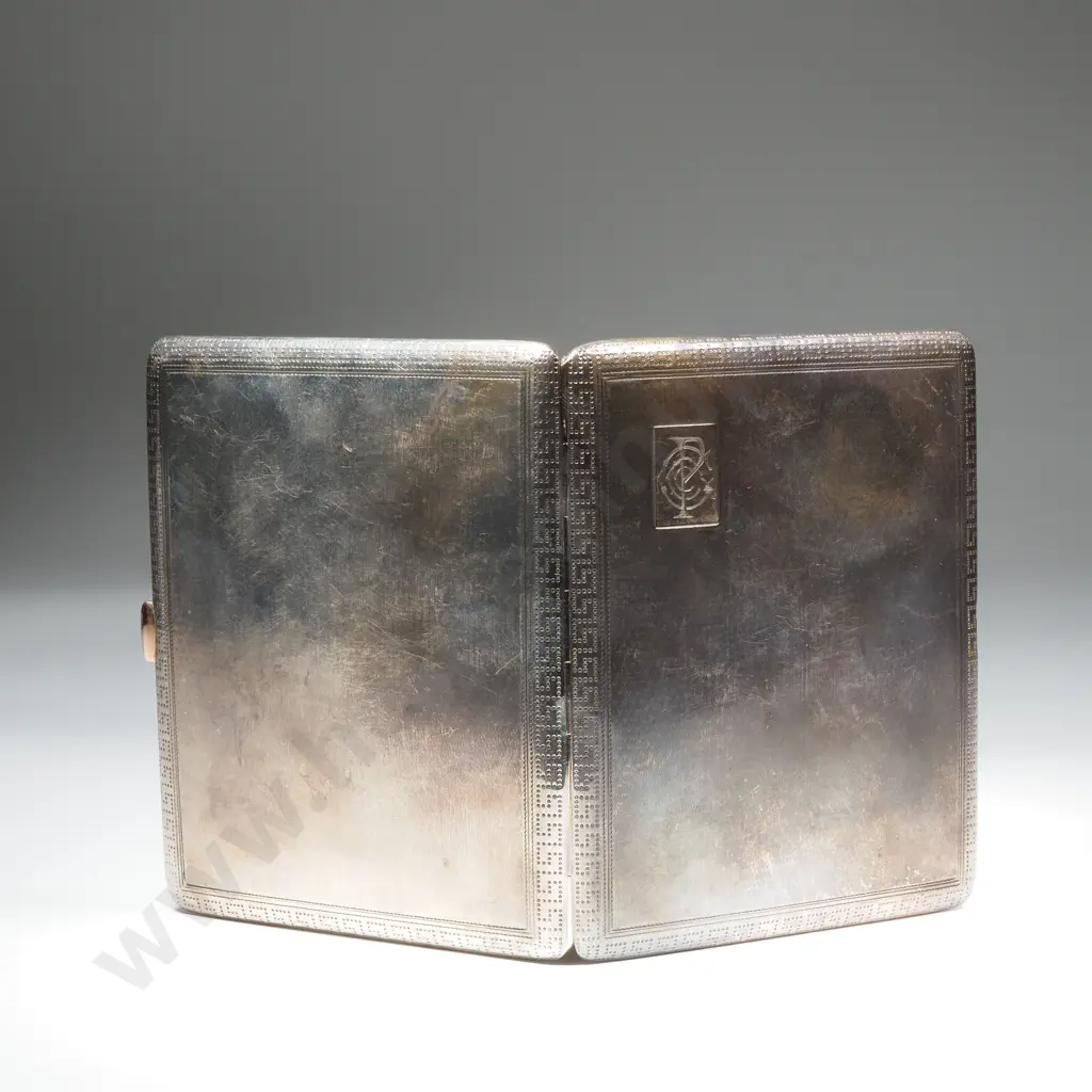 Impressive Sterling Silver Card Case w Gold Press Button Image 1++