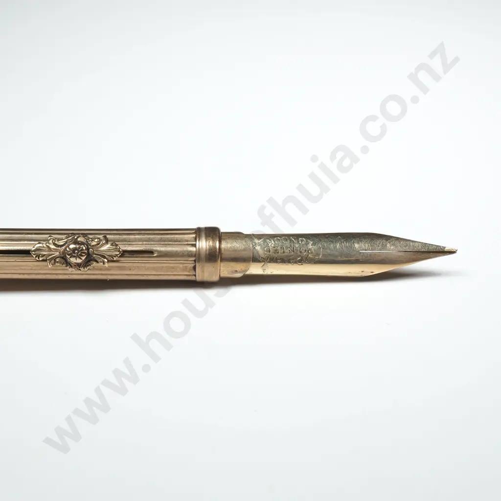Antique Rolled Gold Carnelian Ended Retractable Fountain Pen Image 1++