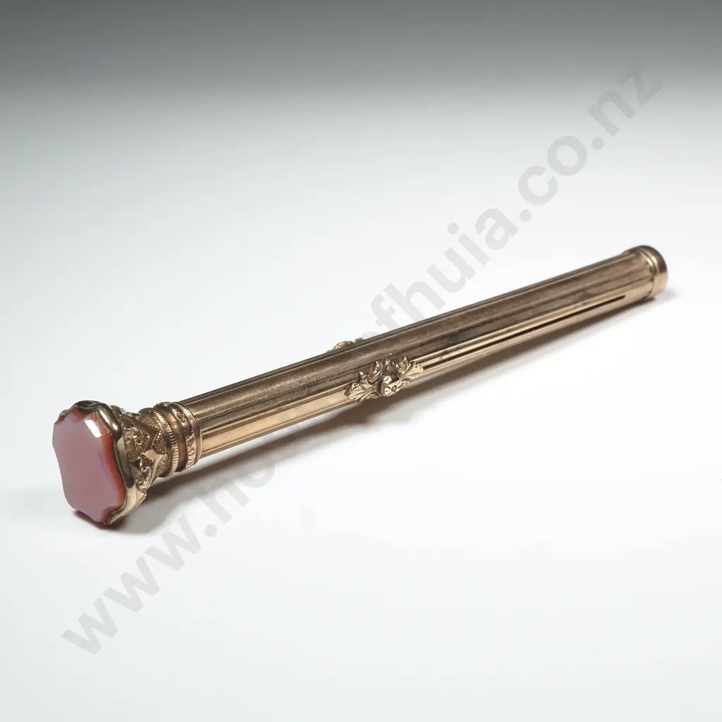 Antique Rolled Gold Carnelian Ended Retractable Fountain Pen Image 1++