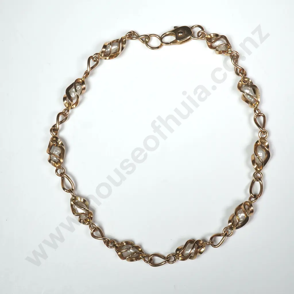 Vintage 9ct Gold & Rice Pearl Bracelet Image 1++