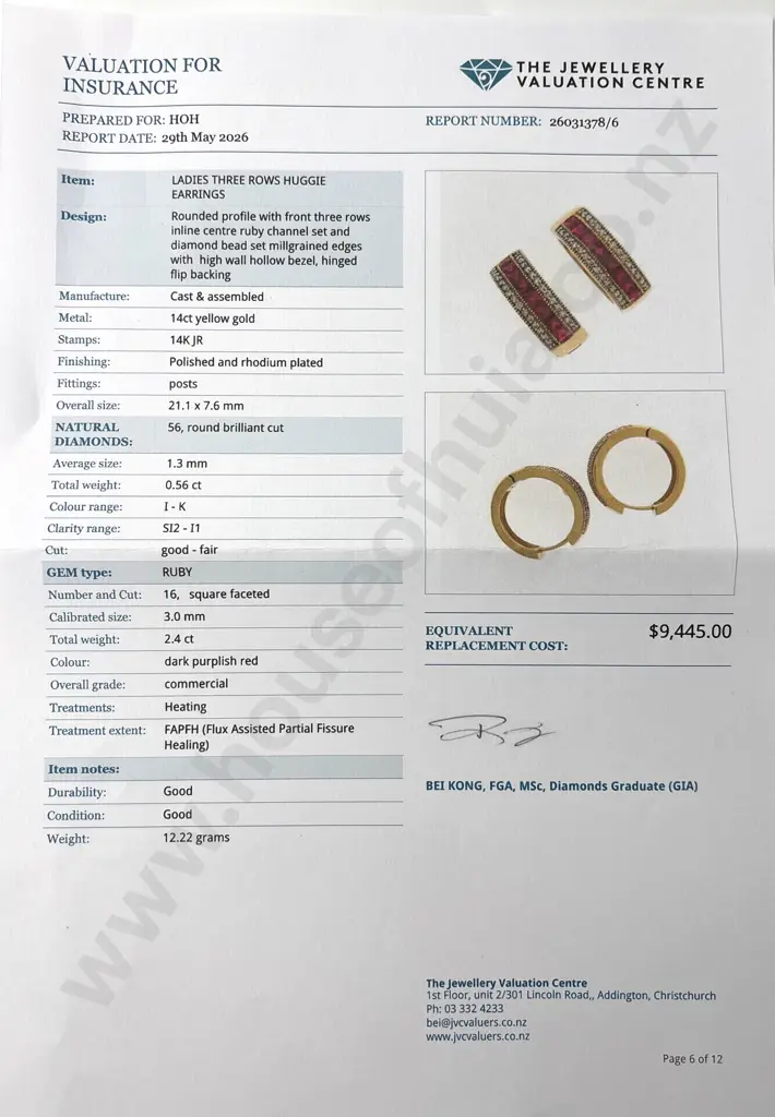 18ct Gold Diamond & Ruby Earrings w Valuation for 9,445.00 - Matches Following Lots Image 1++