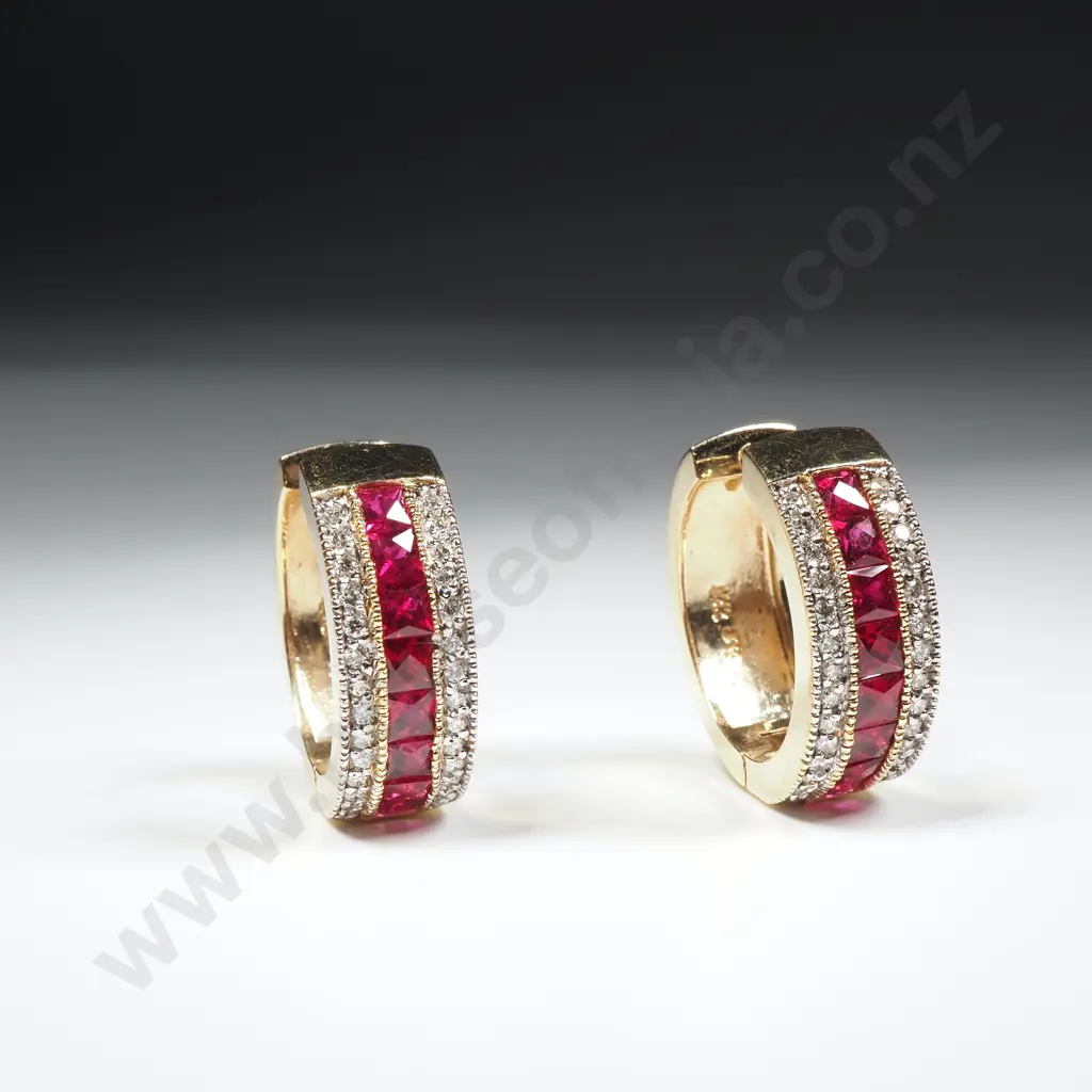 18ct Gold Diamond & Ruby Earrings w Valuation for 9,445.00 - Matches Following Lots Image 1++