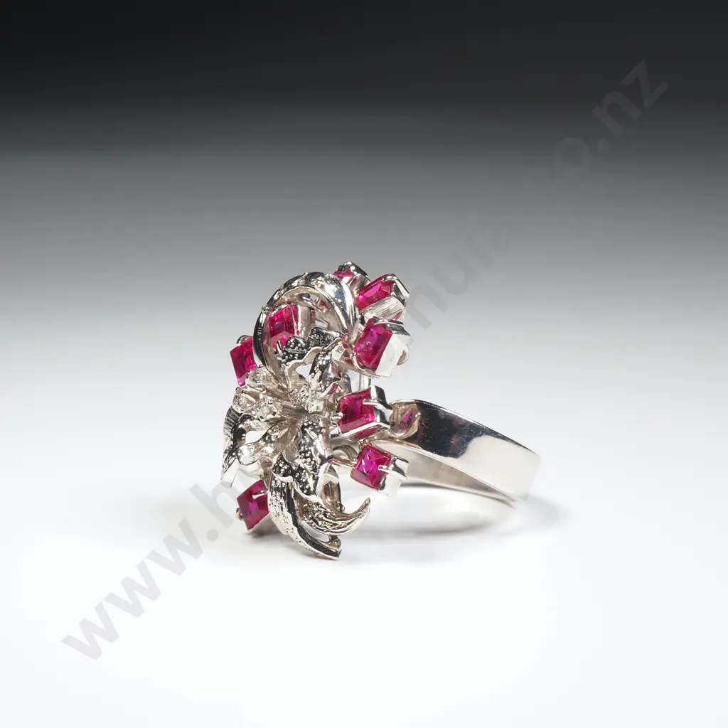 Vintage 9ct White Gold Ruby & Diamond Cluster Ring w Valuation for $4,650.00 - Matches Following Lot Image 1++