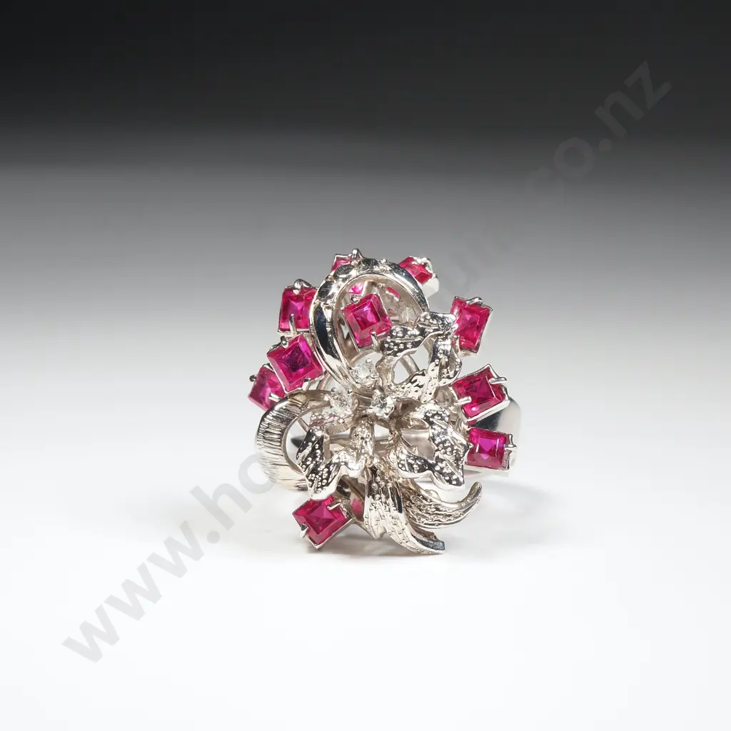 Vintage 9ct White Gold Ruby & Diamond Cluster Ring w Valuation for $4,650.00 - Matches Following Lot Image 1++