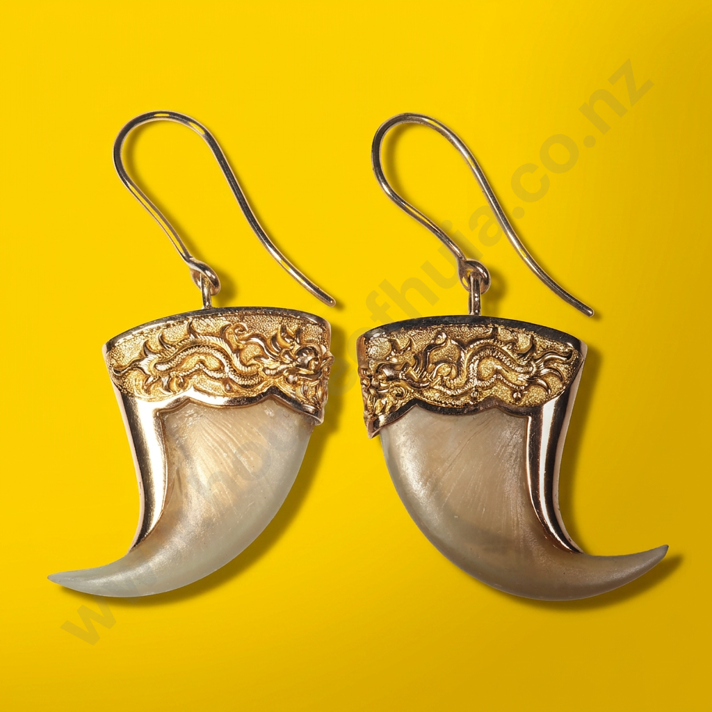 Pair 18ct Gold Tiger Claw Earrings w Detailing Image 1++