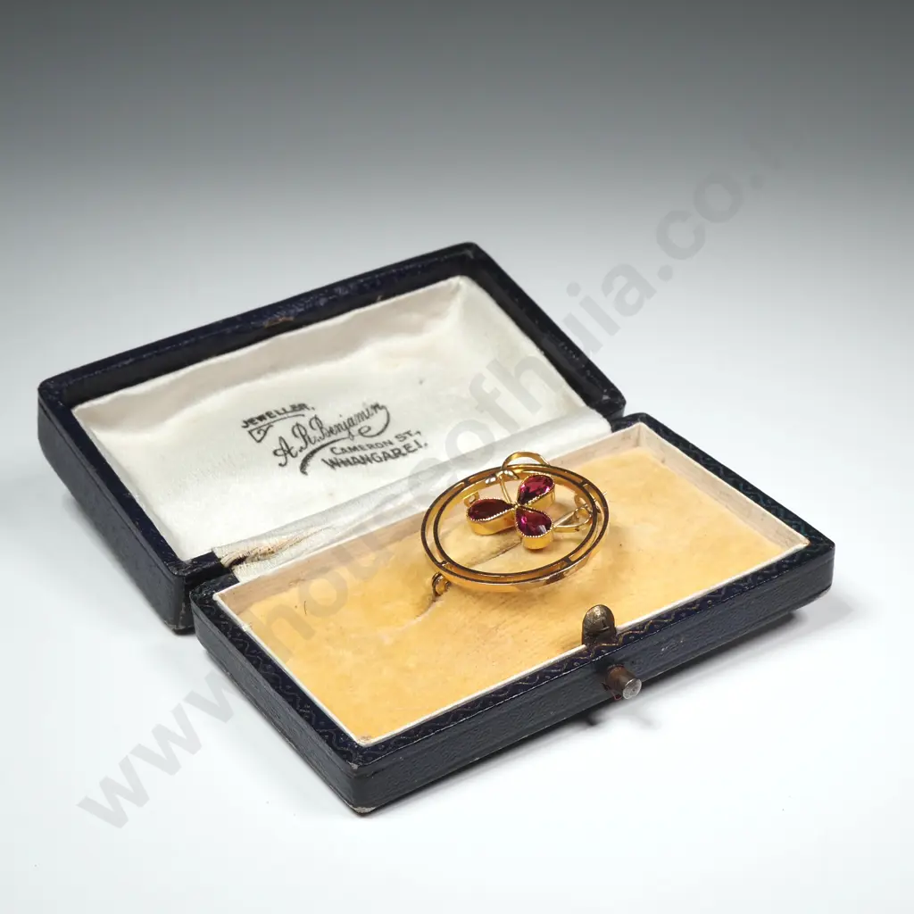 Antique 9ct Gold Flower Pendant in Period Whangarei Jewellers Box Image 1++