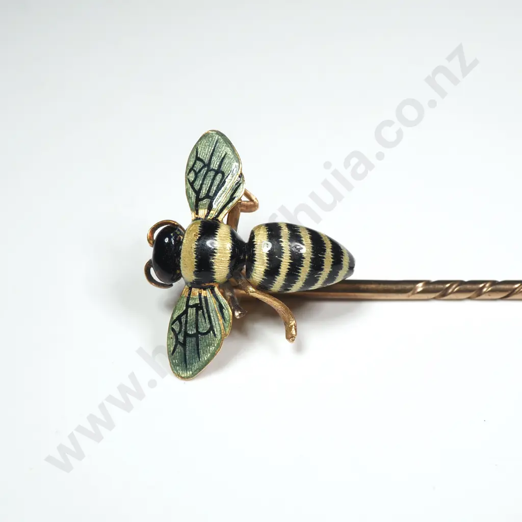 Antique Gold & Enamel Bee Stick Pin in Period Antique Box Image 1++