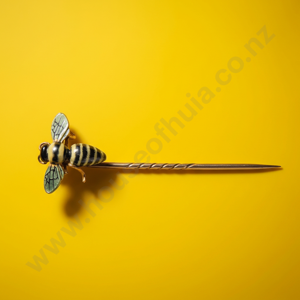 Antique Gold & Enamel Bee Stick Pin in Period Antique Box Image 1++