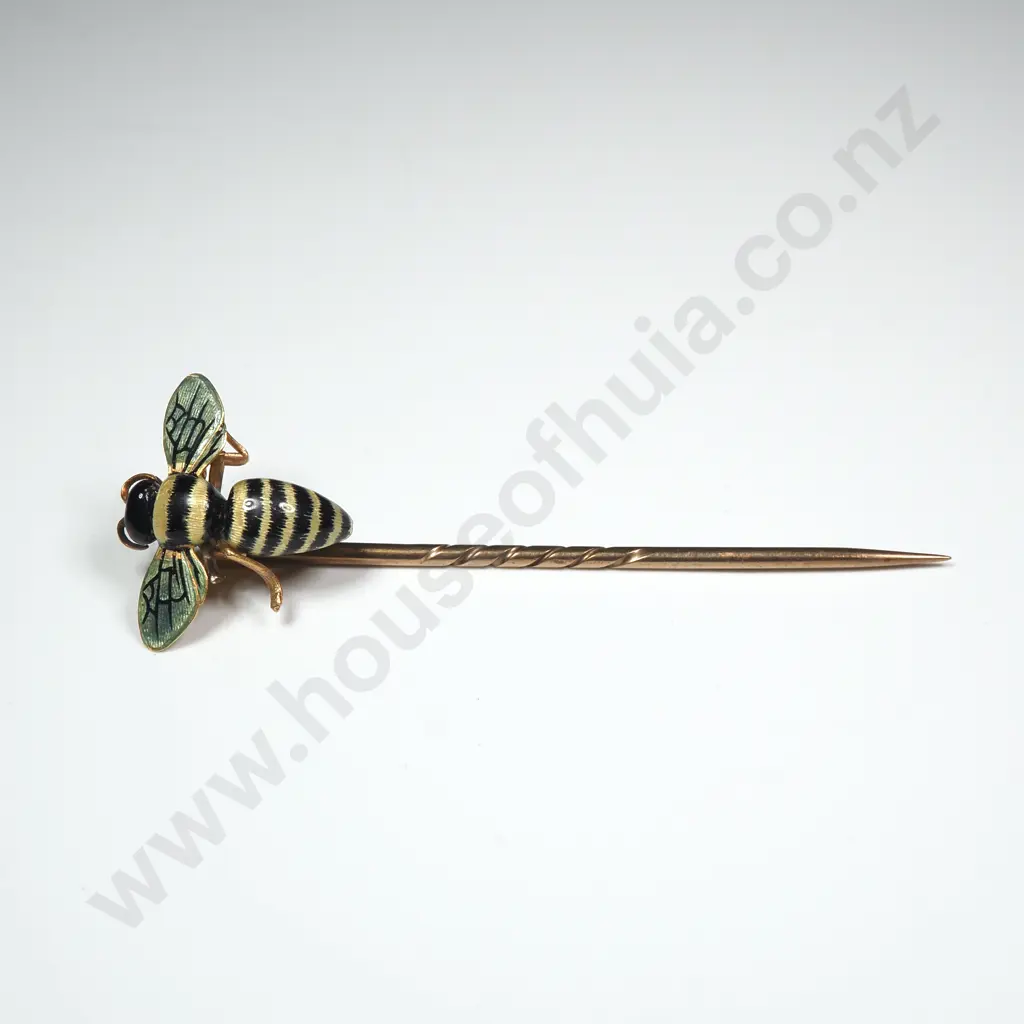 Antique Gold & Enamel Bee Stick Pin in Period Antique Box Image 1++