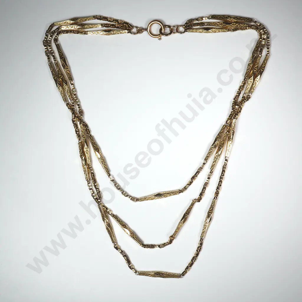 Antique 9ct Gold Fancy Link Three Strand Necklace Image 1++