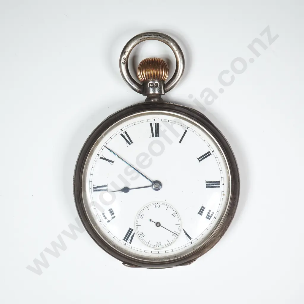 Sterling Silver Waltham Pocket Watch w English Hallmarks in Exceptional Antique Glass Fronted Pocket Watch Case Image 1++