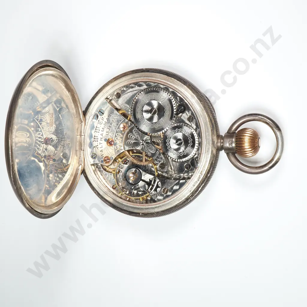 Sterling Silver Waltham Pocket Watch w English Hallmarks in Exceptional Antique Glass Fronted Pocket Watch Case Image 1++