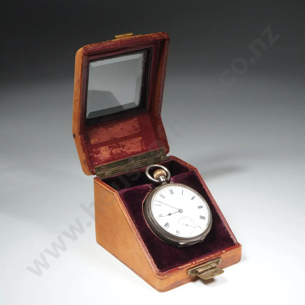Sterling Silver Waltham Pocket Watch w English Hallmarks in Exceptional Antique Glass Fronted Pocket Watch Case Image 1++