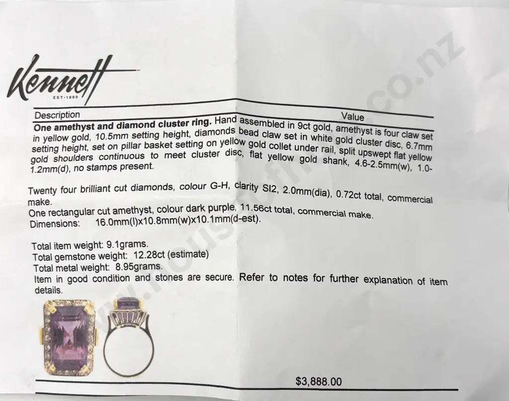 9ct Gold Amethyst & Diamond Cocktail Ring w Valuation for $3,888.00 Image 1++