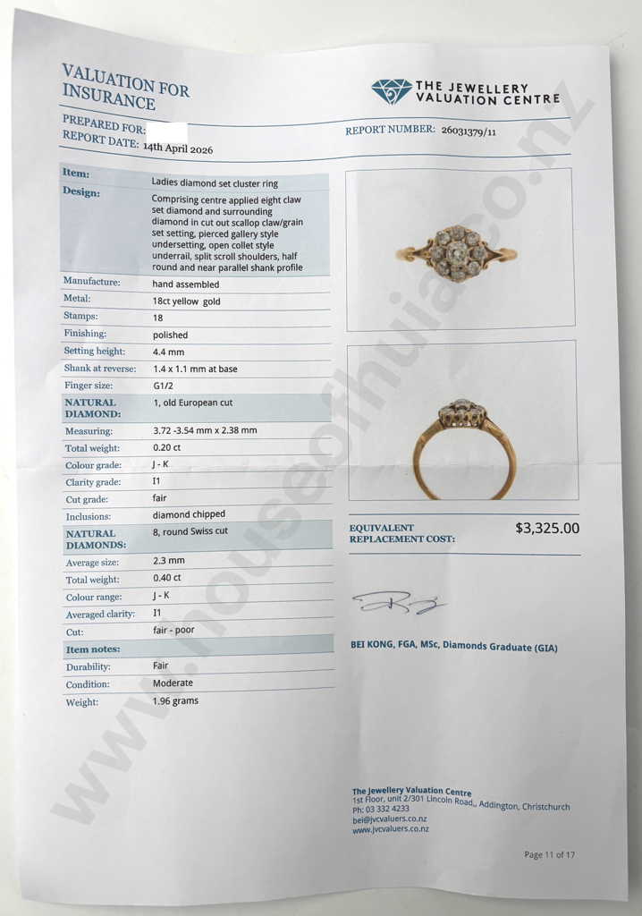 Antique 18ct Gold Diamond Cluster Ring w Valuation for $3,325.00 Image 1++