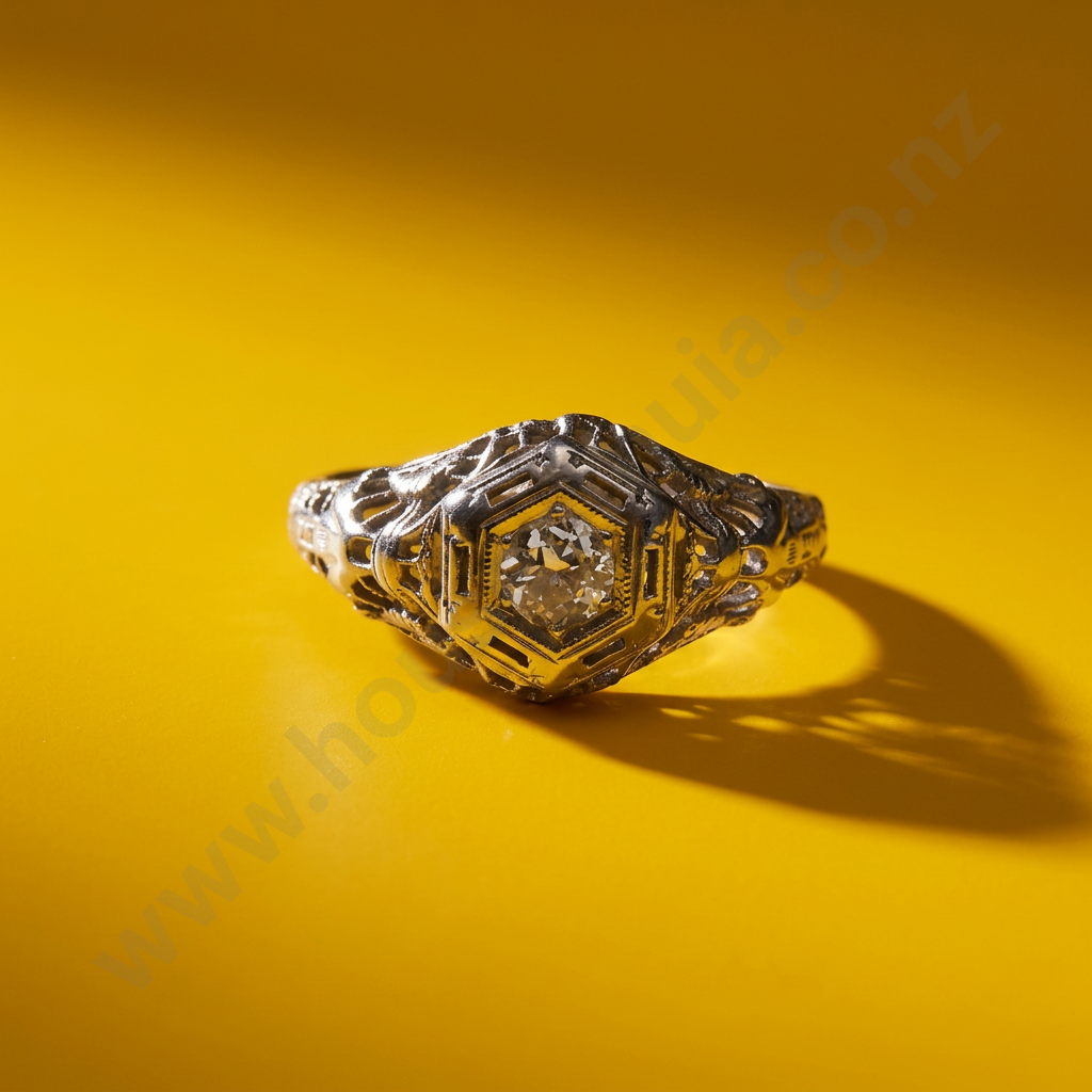 Art Deco 18ct White Gold Diamond Ring Image 1++
