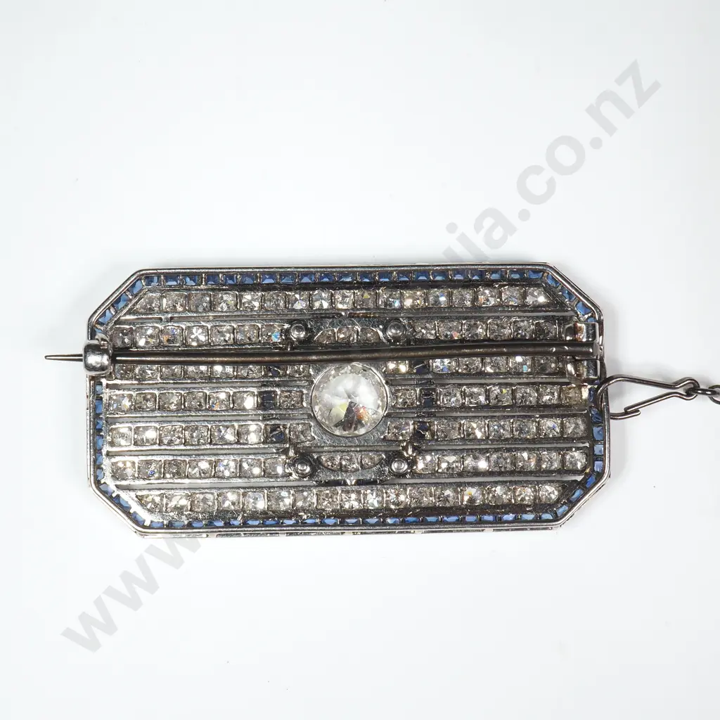 Exceptional Art Deco Platinum, Diamond & Sapphire Brooch Image 1++