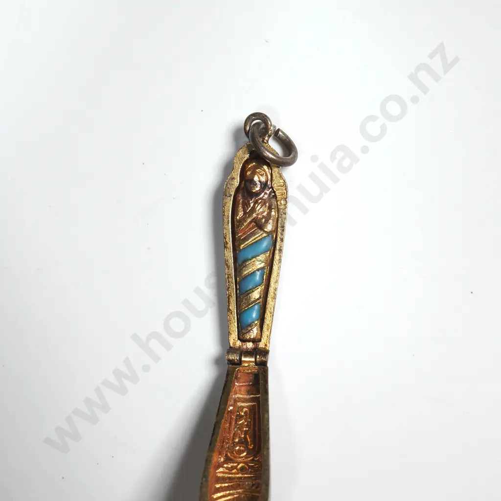 Antique .800 Silver And Enamel Egyptian Sarcophagus Pendant With Mummy Inside Image 1++