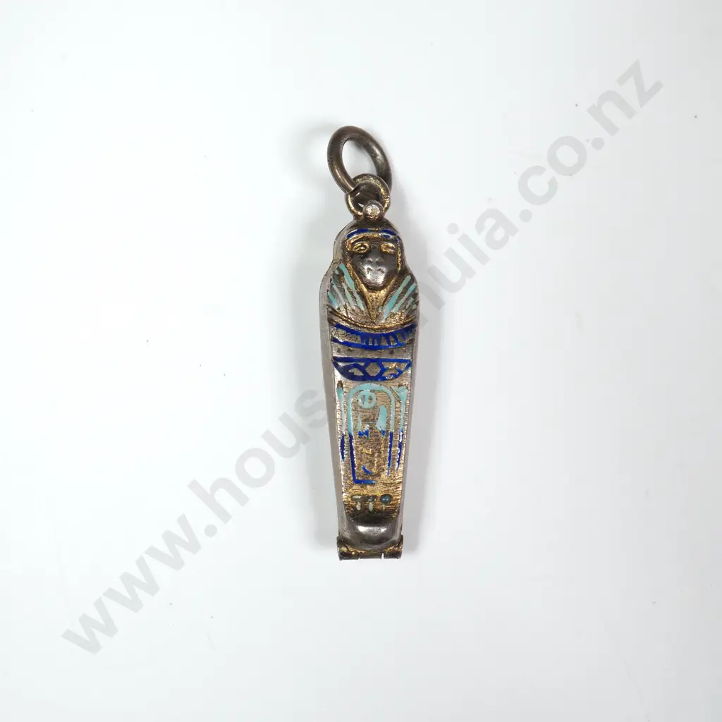 Antique .800 Silver And Enamel Egyptian Sarcophagus Pendant With Mummy Inside Image 1++