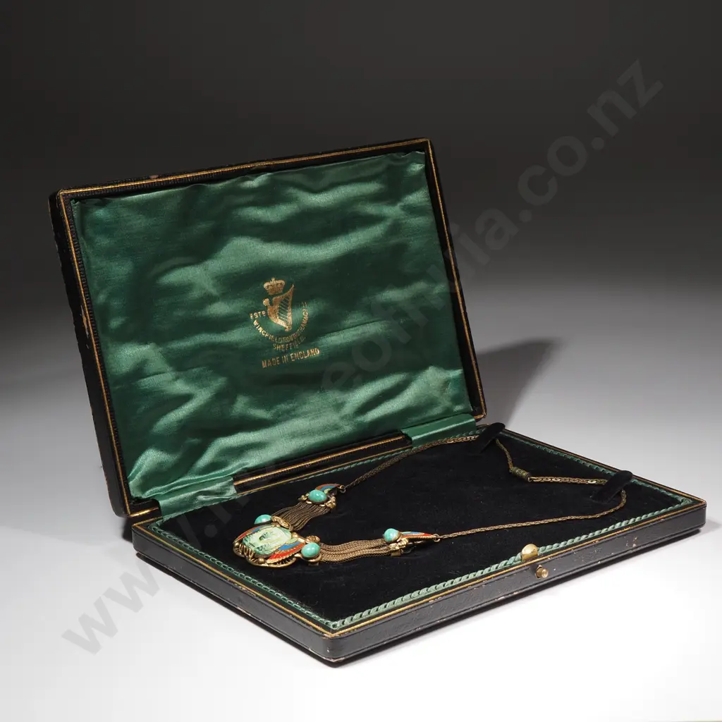 Exceptional Max Neiger Art Deco Egyptian Revival Tutankhamun Jade Glass & Enamel Multi Strand Necklace Image 1++