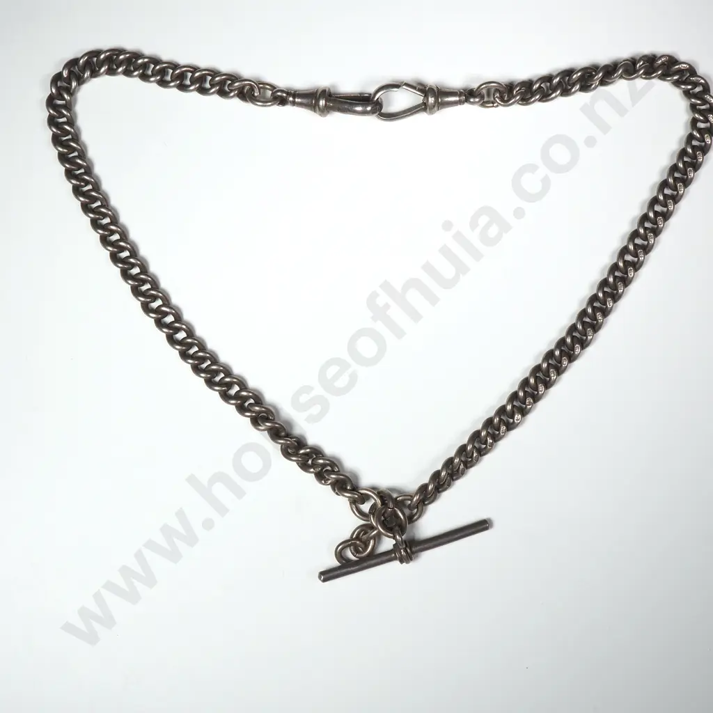 Antique Sterling Silver Curb Link Double Albert Chain, Hallmarked Chester 1911 Image 1++