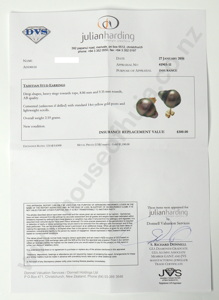 Pair of 14ct Gold Tahitian Pearl Stud Earrings w Valuation Image 1++