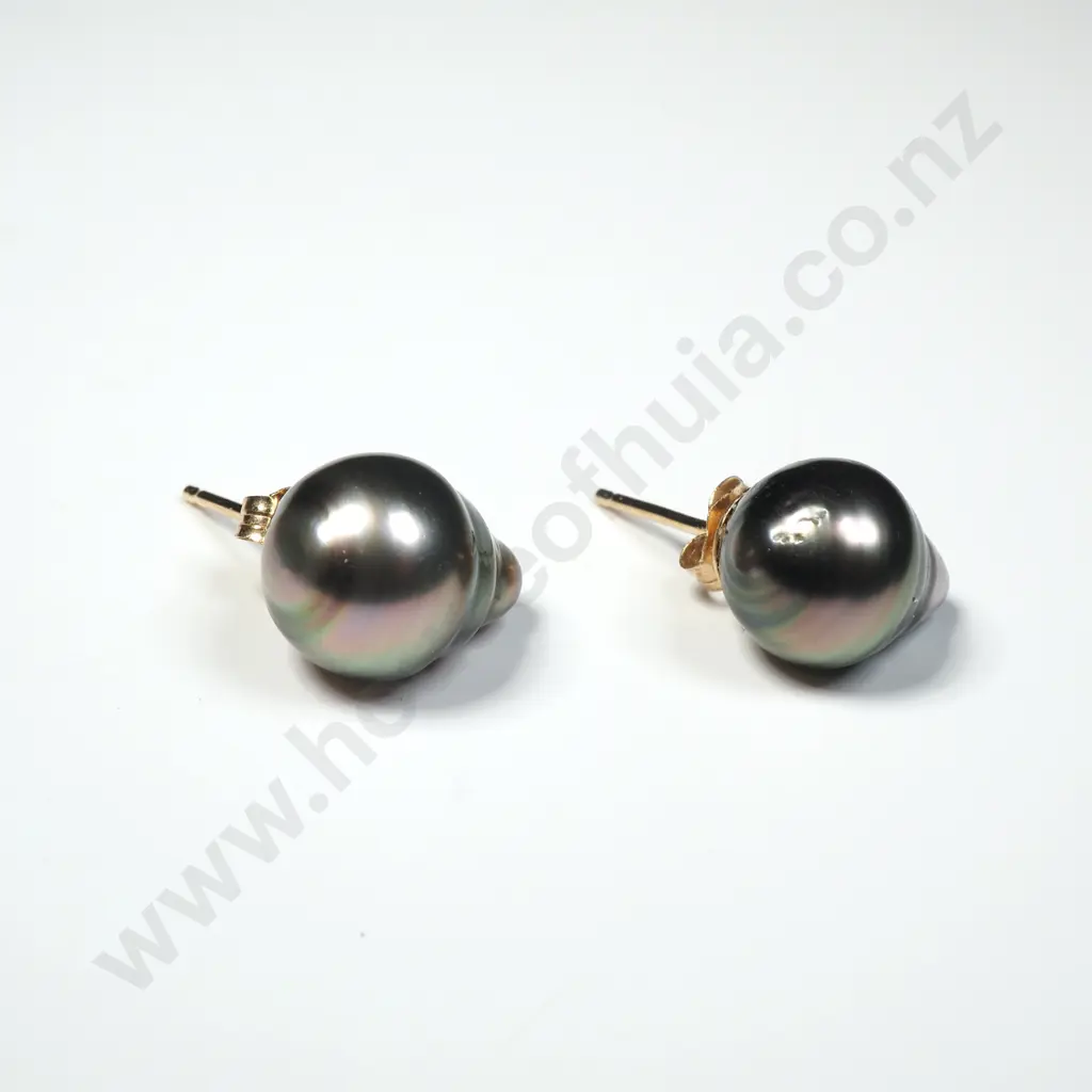 Pair of 14ct Gold Tahitian Pearl Stud Earrings w Valuation Image 1++