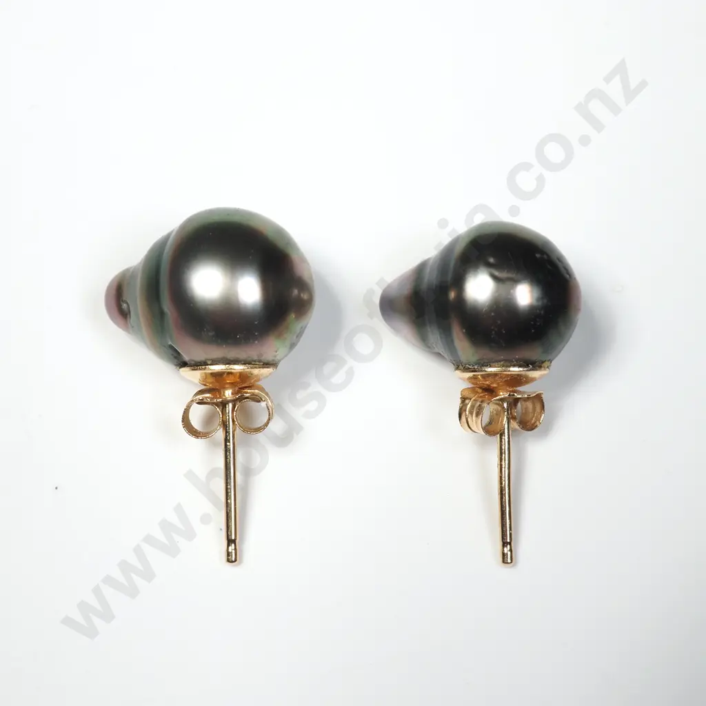 Pair of 14ct Gold Tahitian Pearl Stud Earrings w Valuation Image 1++