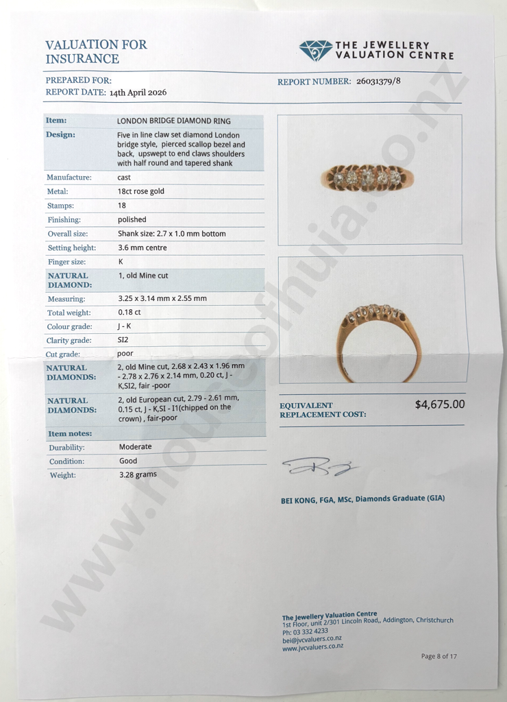 Antique 18ct Gold London Bridge Diamond Ring w Valuation for $4,675.00 Image 1++