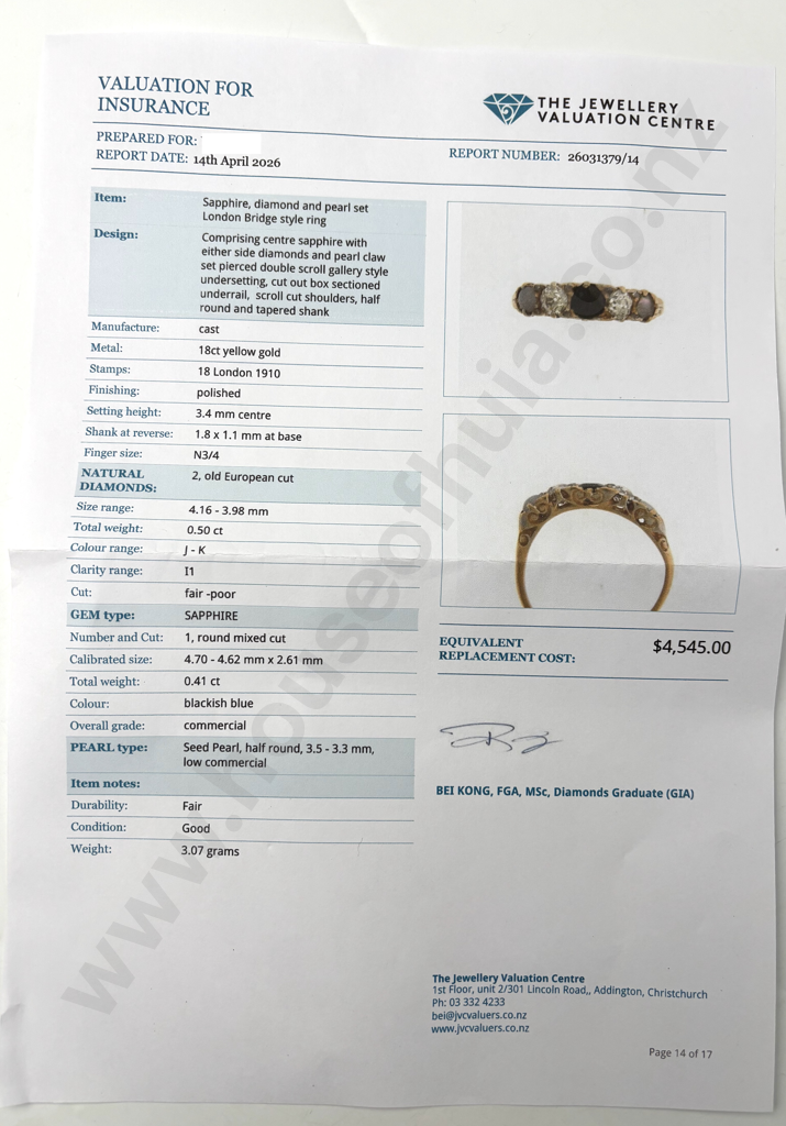 Antique London Bridge 18ct Gold Diamond & Sapphire Ring w Valuation for $4,545.00 Image 1++