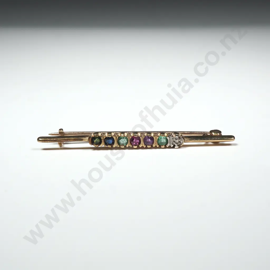 9ct Gold Multi Coloured Gem Brooch Image 1++