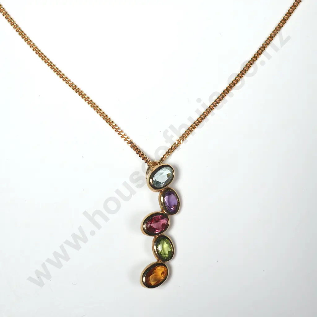 Cased 9ct Gold Multi-Gem Necklace & Earring Set Image 1++
