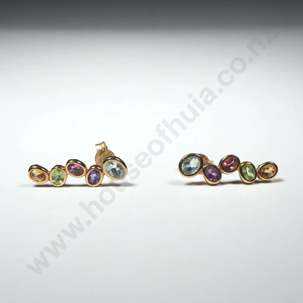Cased 9ct Gold Multi-Gem Necklace & Earring Set Image 1++