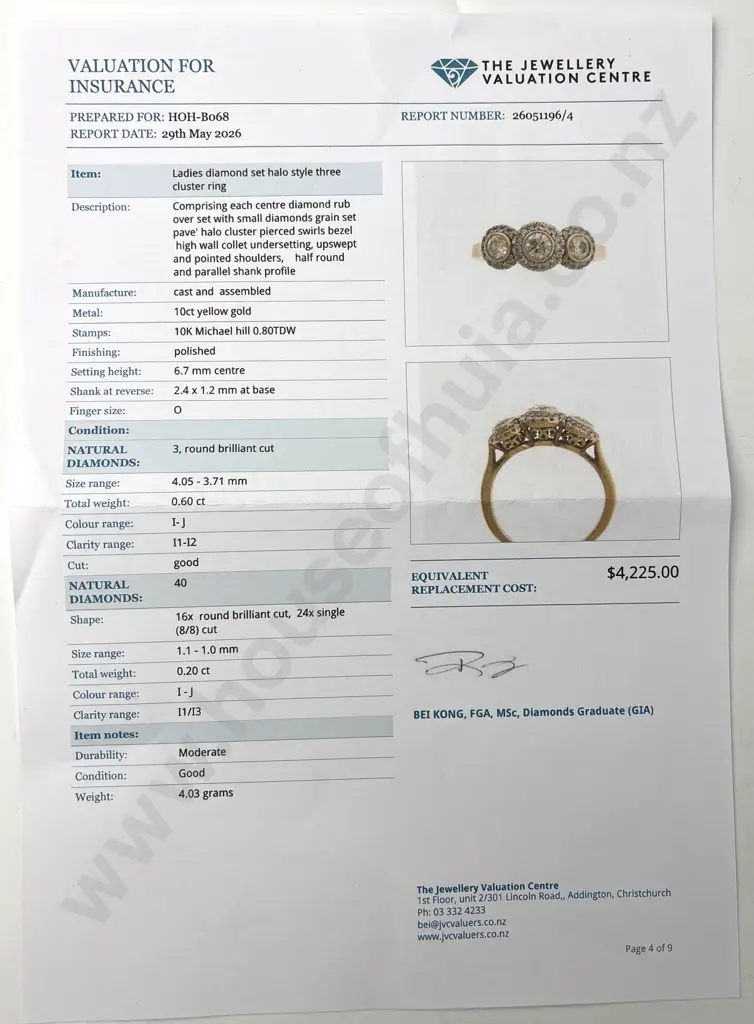 10ct Gold Three Diamond Michael Hill Ring w Valuation for $4,225.00 Image 1++
