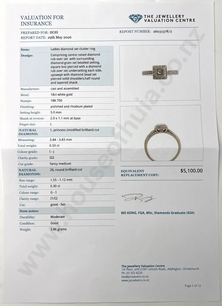 18ct White Gold & Diamond Ring w Valuation for $5,100.00 Image 1++