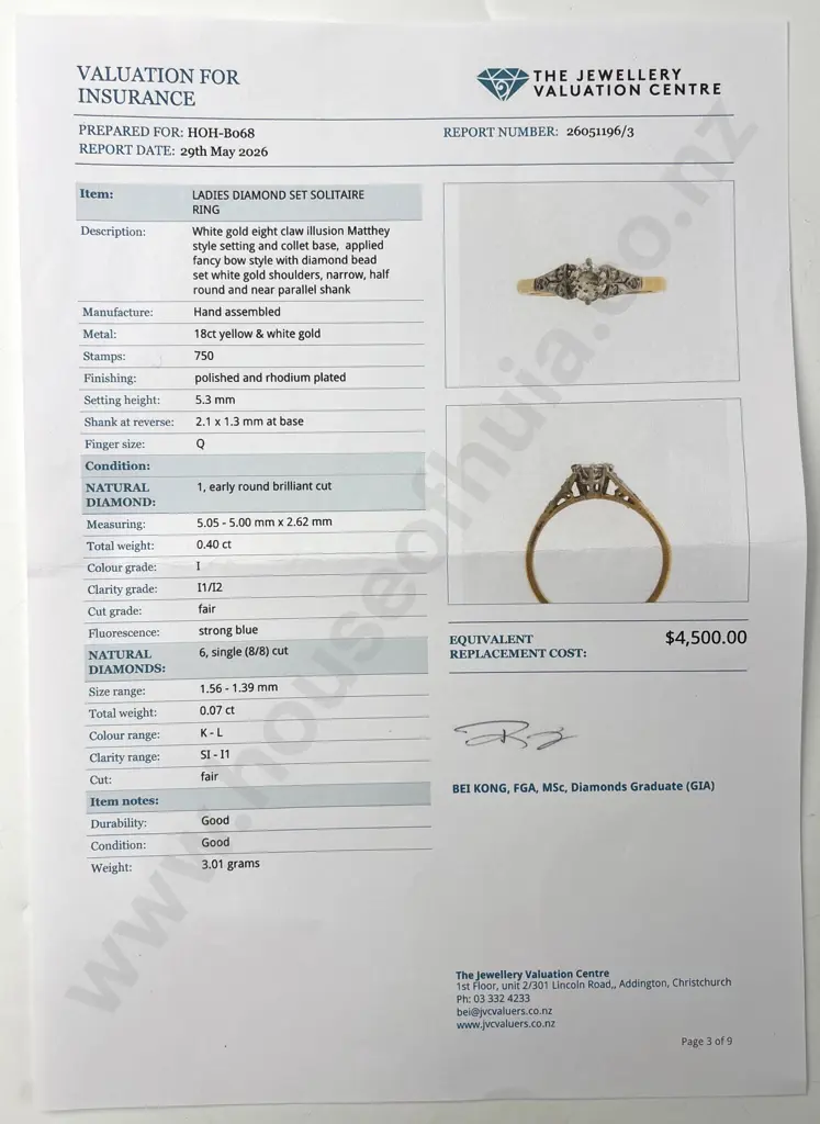 18ct Gold Diamond Solitaire Ring w Valuation for $4,500.00 Image 1++