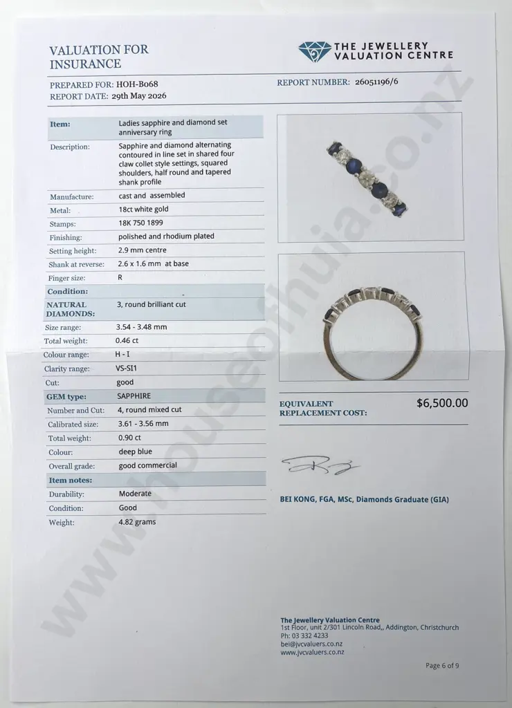 18ct White Gold Diamond & Sapphire Ring w Valuation for $6,500.00 Image 1++