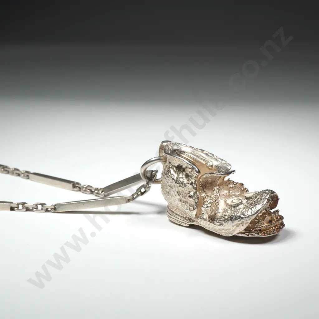 Sterling Silver Clown Boot Necklace & Chain w Valuation for $609.00 Image 1++