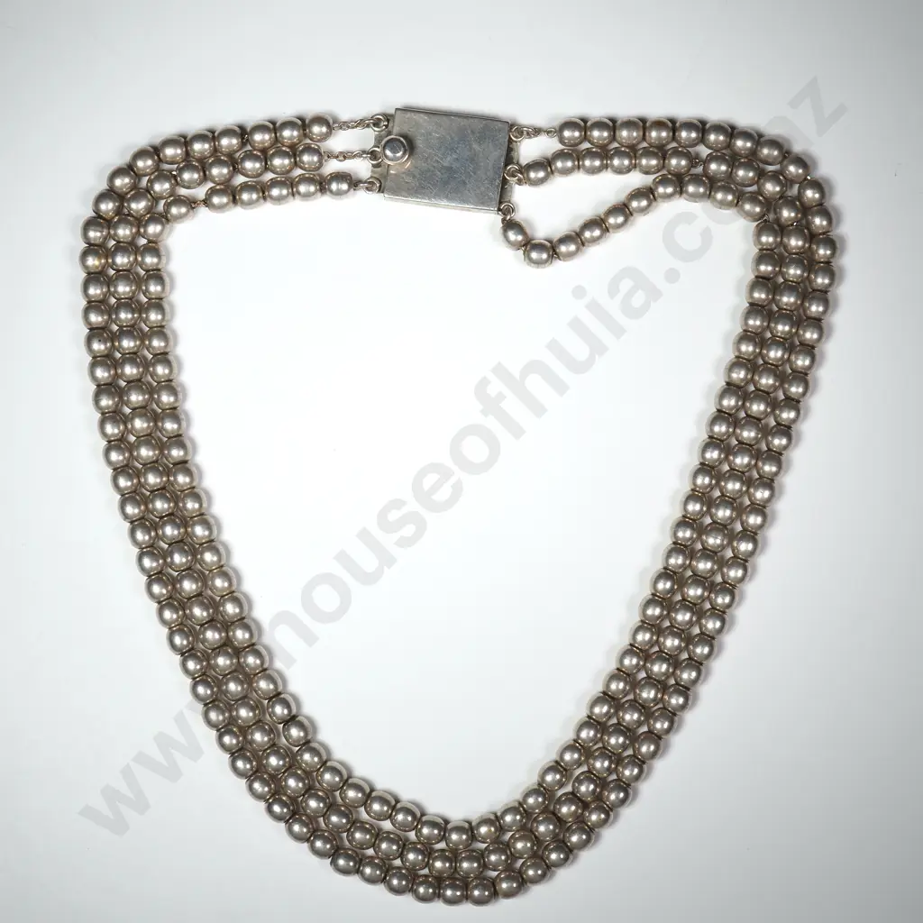 Massive Mexican Sterling Silver Three Strand Necklace Image 1++