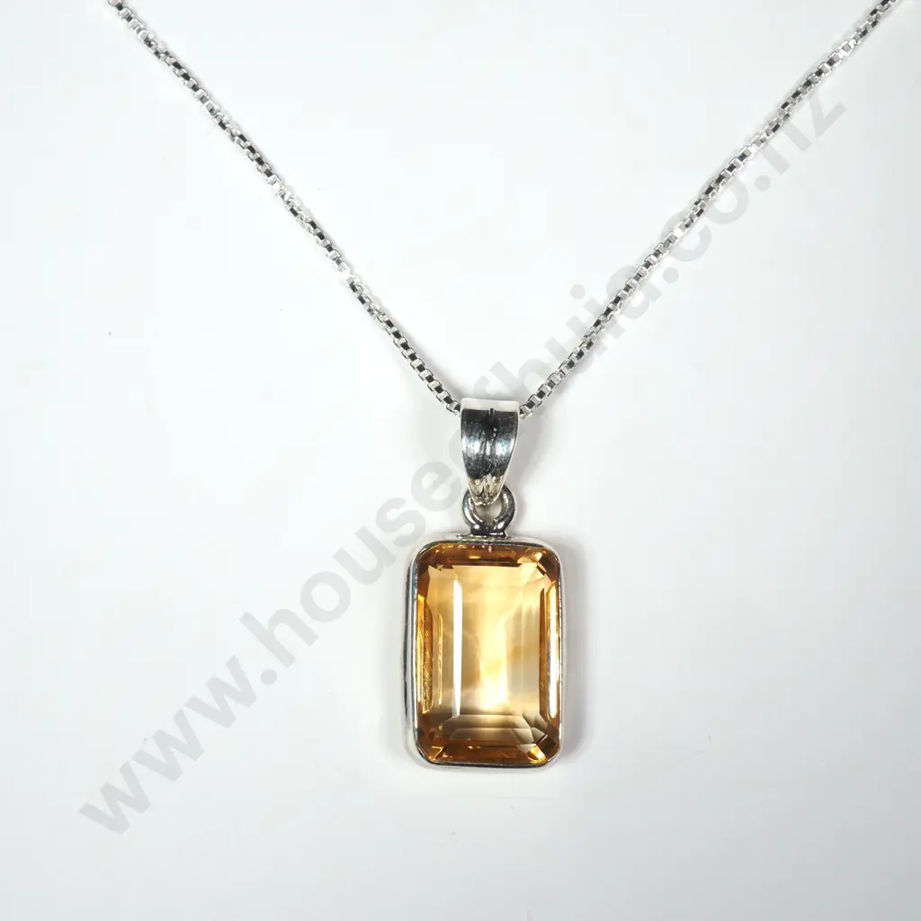 Sterling Silver Citrine Pendant W/ Sterling Silver Chain Image 1++