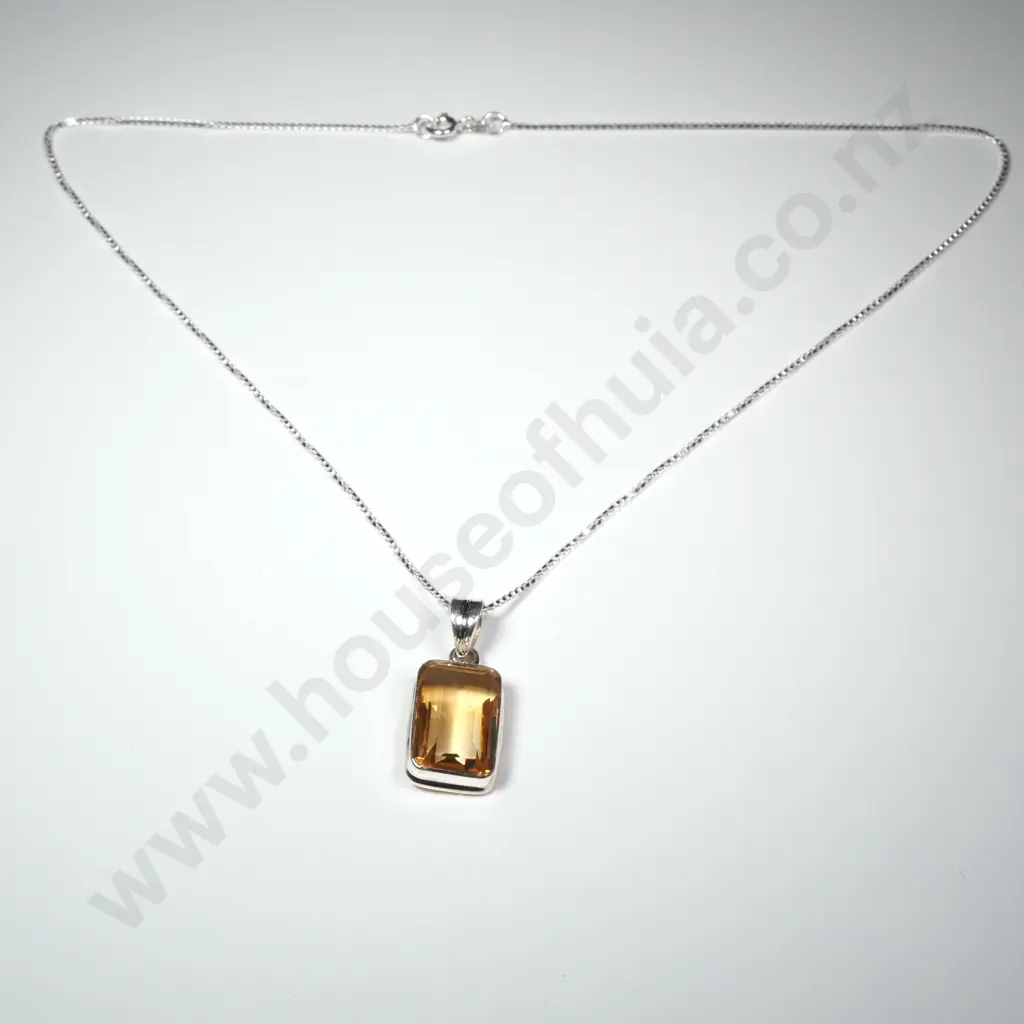 Sterling Silver Citrine Pendant W/ Sterling Silver Chain Image 1++