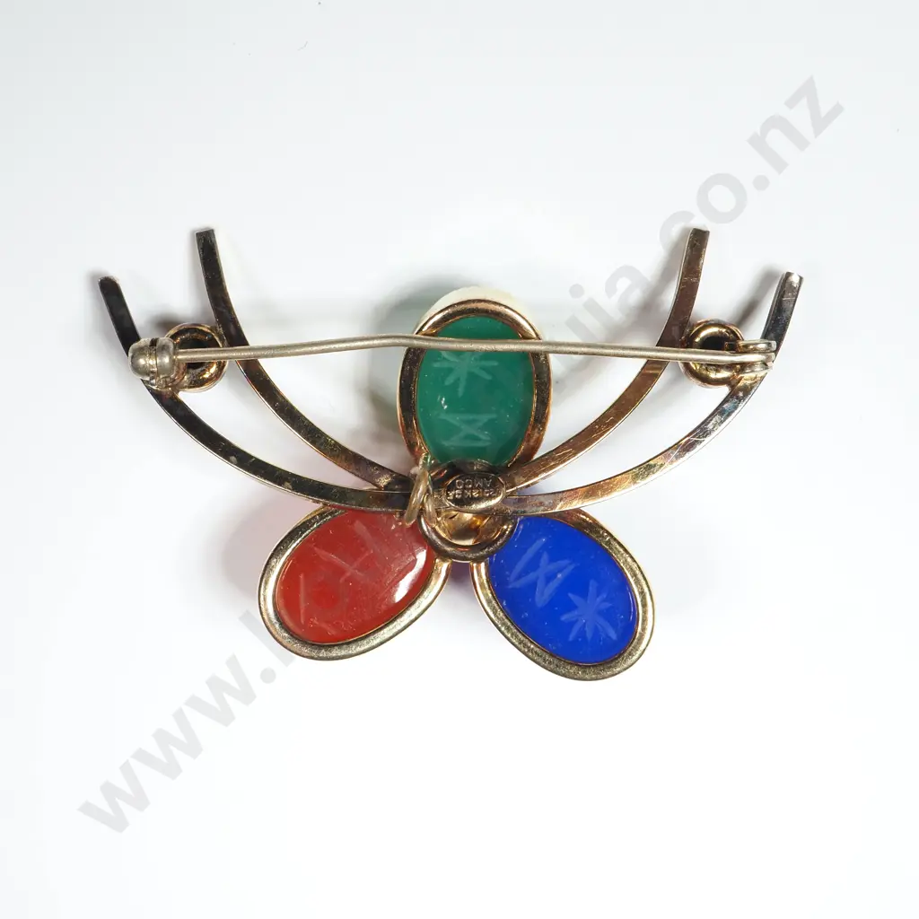 Vintage 12ct Rolled Gold Three Scarab Hardstone Brooch Image 1++
