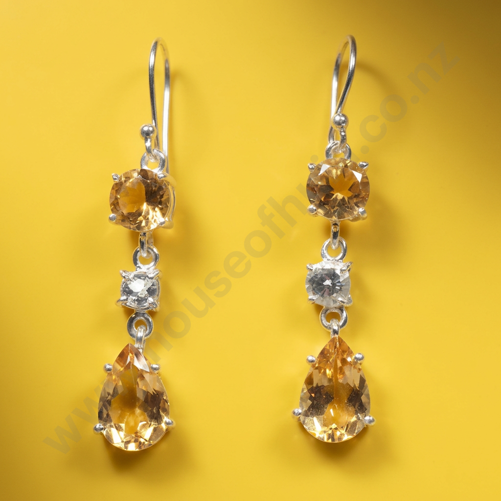 Sterling Silver Citrine & White Topaz Earrings Image 1++