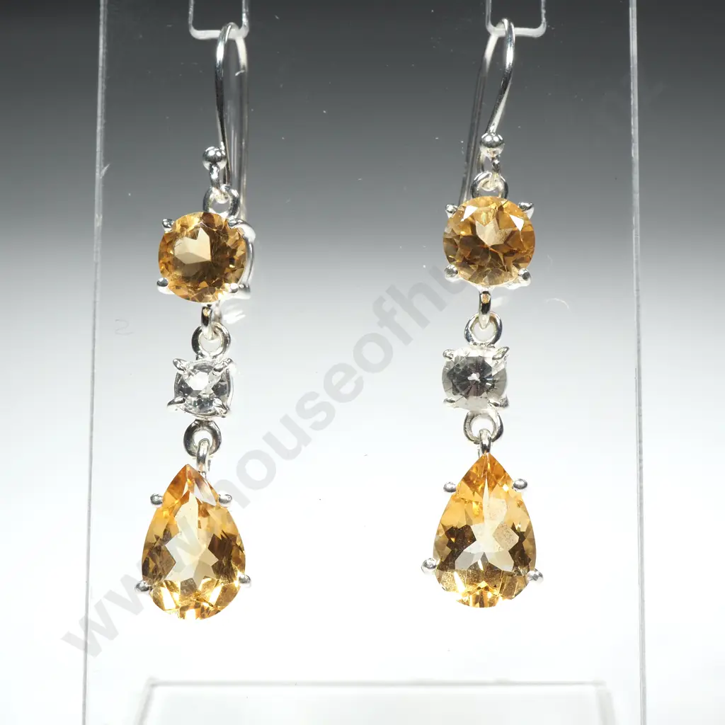 Sterling Silver Citrine & White Topaz Earrings Image 1++