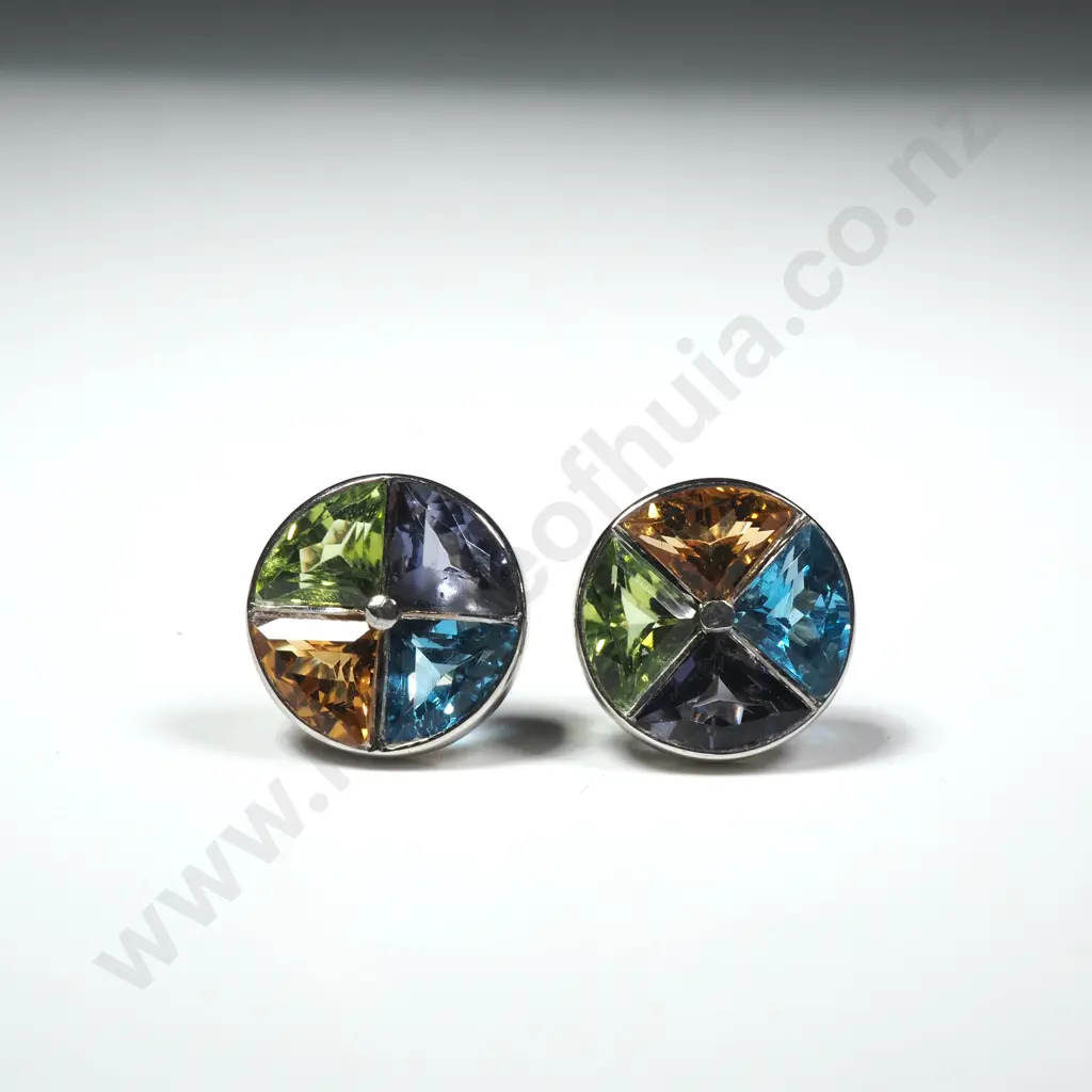 14ct Gold Stud Earrings W/ Amethyst, Perdot, Citrine & Blue Topaz Stones Image 1++