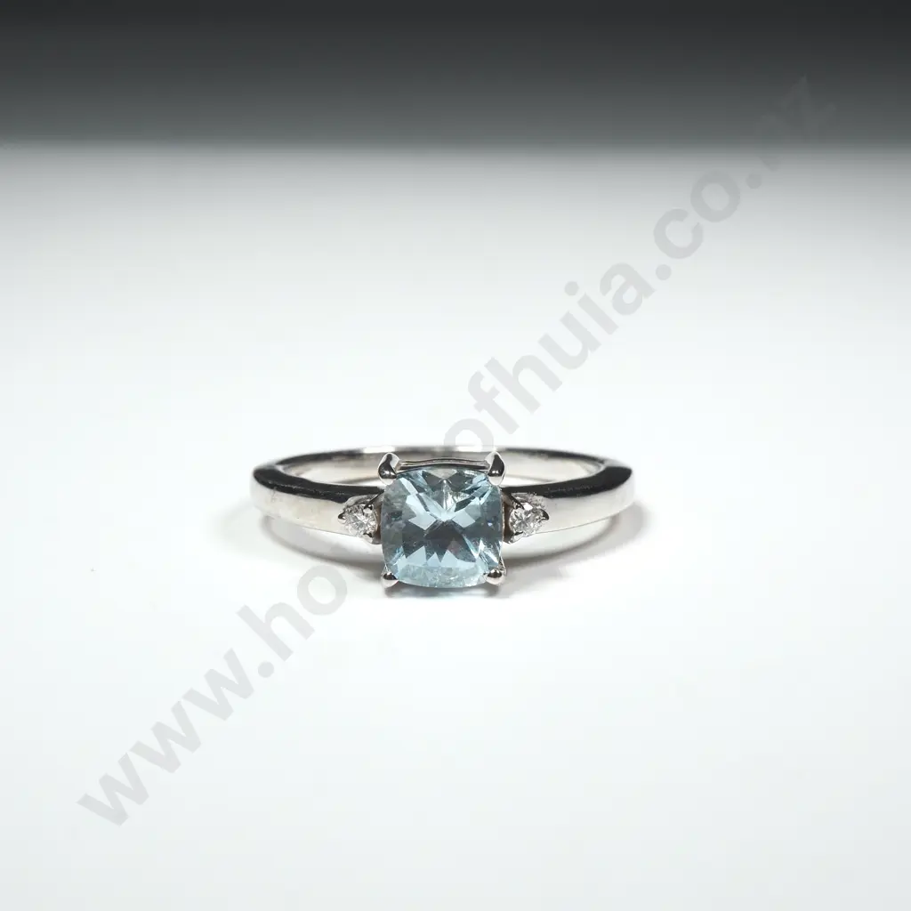 Sterling Silver Diamond & Aquamarine Ring Image 1++