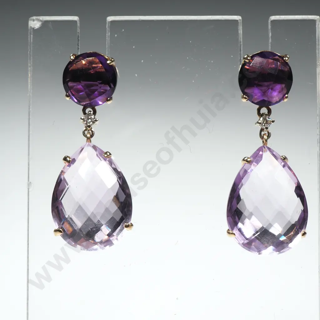 14ct Gold Purple Drop Earrings Image 1++