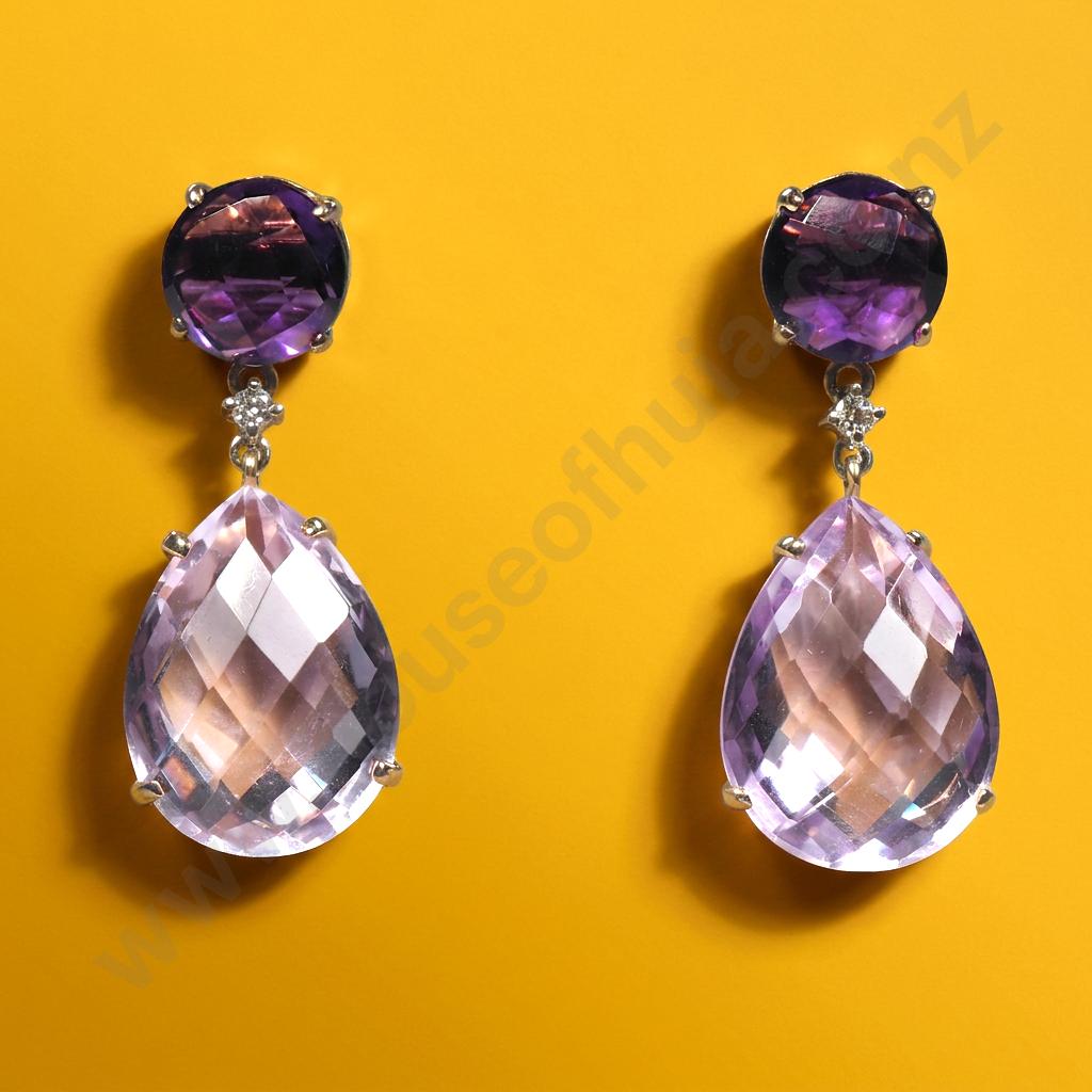14ct Gold Purple Drop Earrings Image 1++